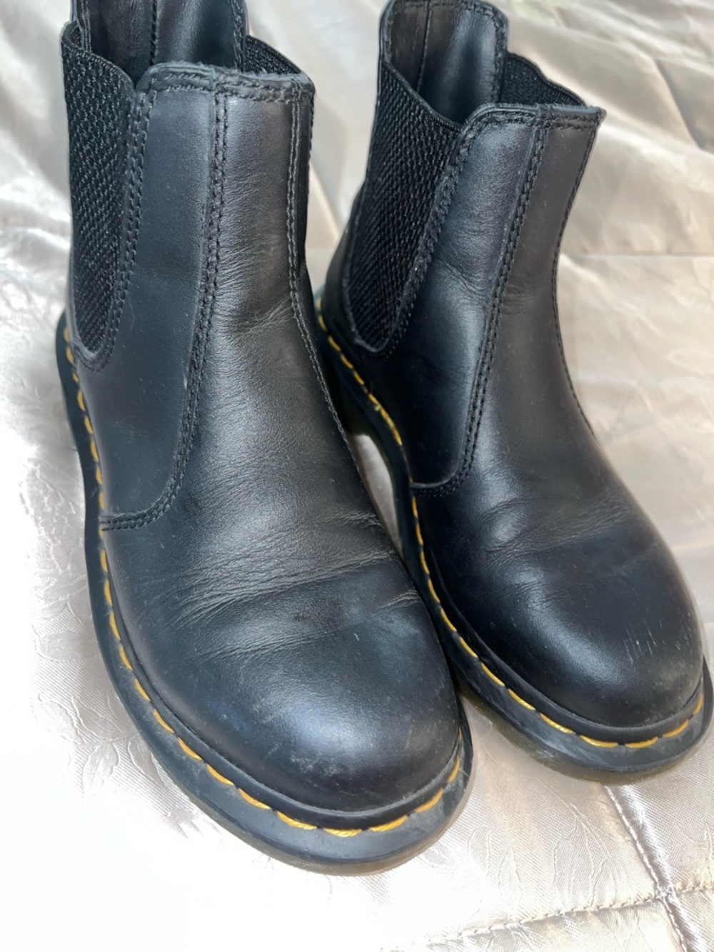 Dr. Martens Black Leather Chelsea Ankle Boots with Yellow Stitching